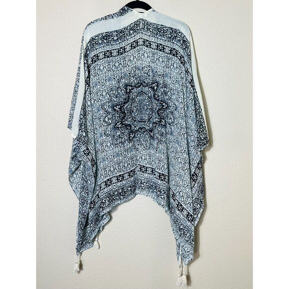 Mimi Viscose Black White Shawl Kimono Boho Wrap Layering India Large Cover Up - Picture 2 of 8